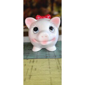 Vintage Adorbs BIG EYE Pig Piggy Bank with Red Polka Dot Bow Ceramic TAIWAN